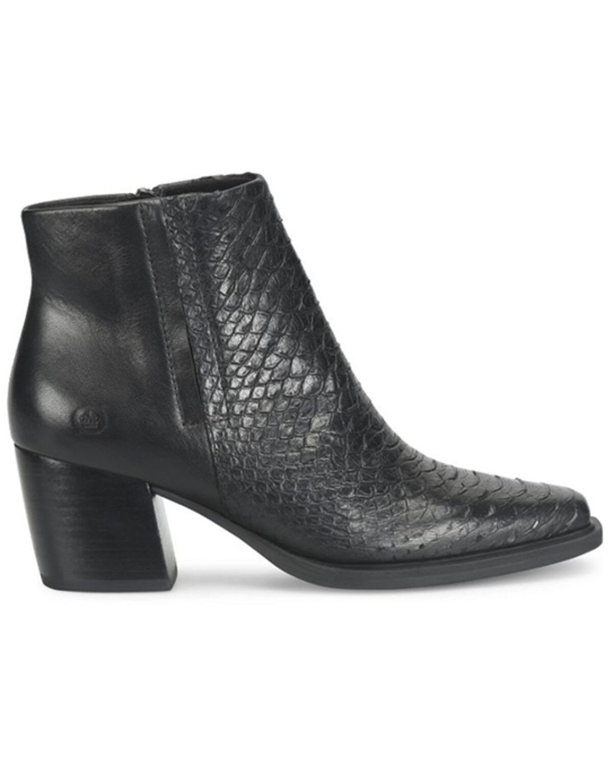 Image #2 - Born Women's Aiken Snakeskin Print Booties - Snip Toe, Black, hi-res
