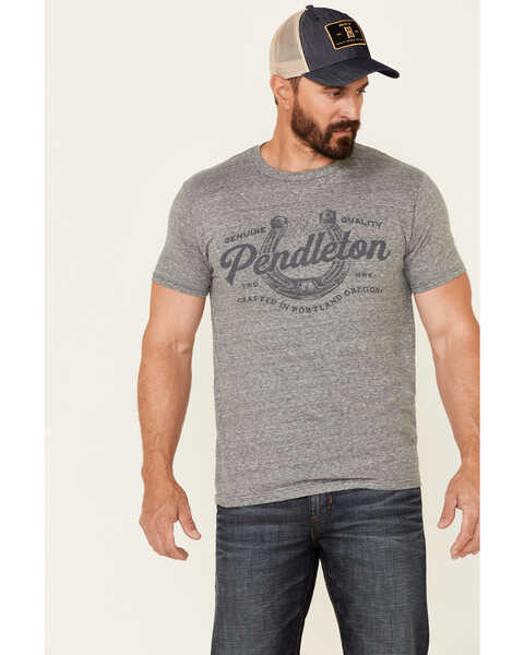 Pendleton Men's Heather Grey Horseshoe Heritage Logo Graphic Short Sleeve T-Shirt  , Grey, hi-res