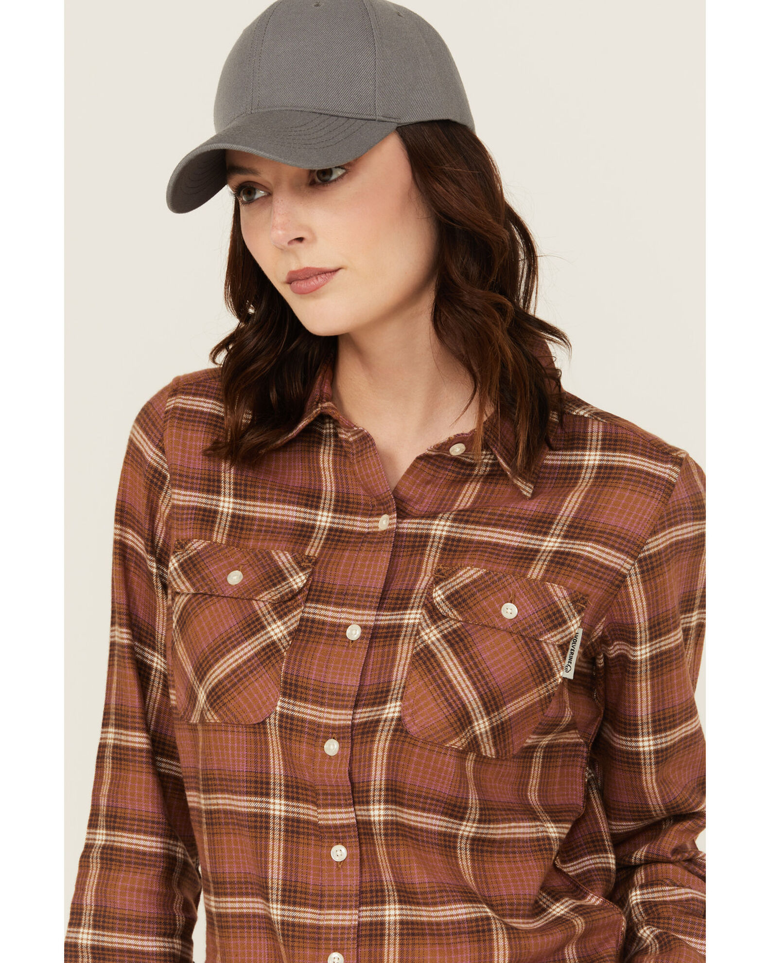 Image #2 - Wolverine Women's Autumn II Plaid Print Long Sleeve Button-Down Flannel Shirt, Brown, hi-res