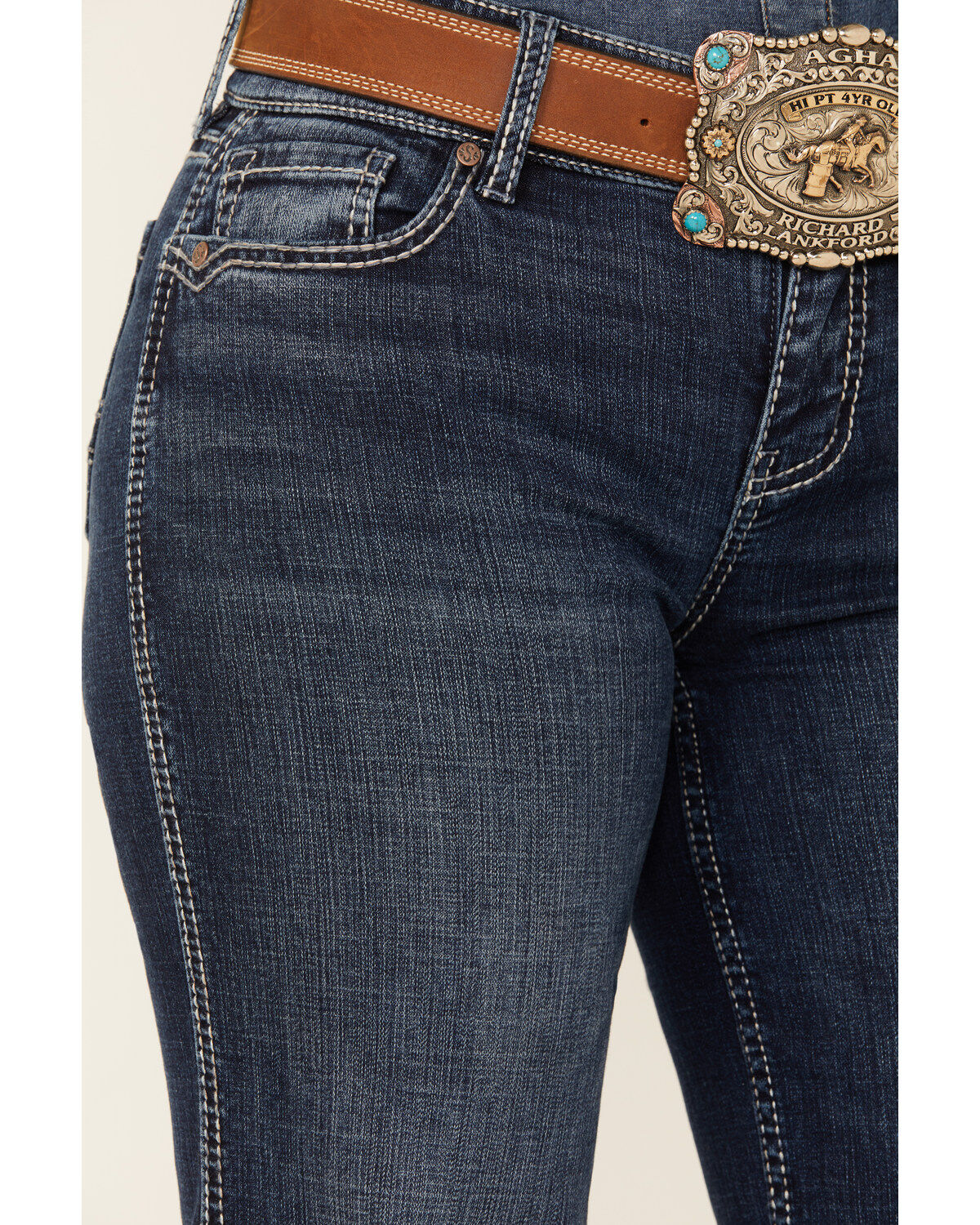 Image #2 - Shyanne Women's Great Falls Dakota Medium Wash Mid Rise Trouser Stretch Riding Jeans, Medium Wash, hi-res