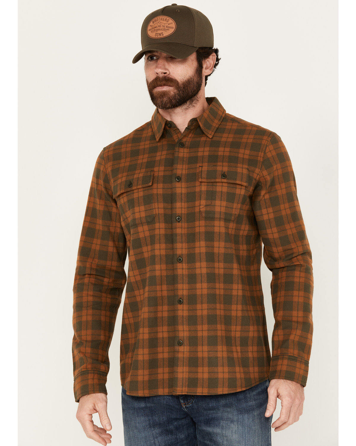 Image #1 - Brothers and Sons Men's Bell Everyday Plaid Print Long Sleeve Button Down Flannel Shirt, Rust Copper, hi-res