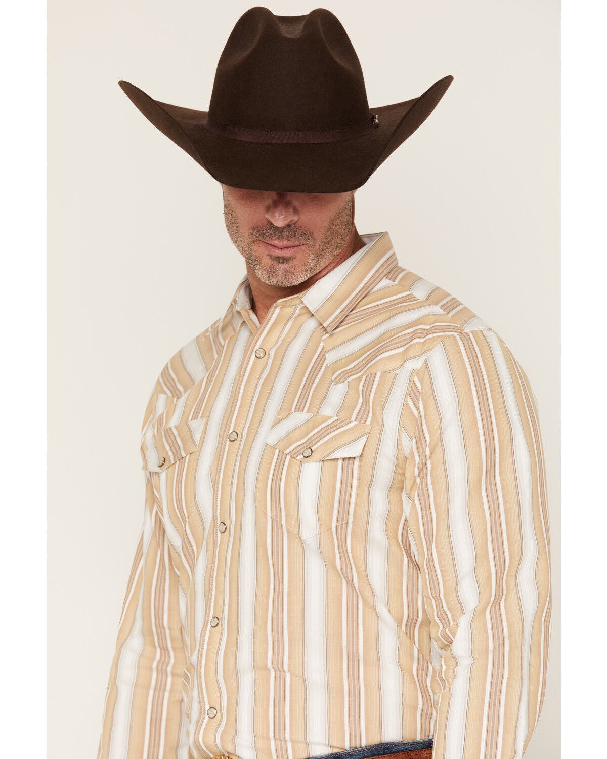 Image #2 - Gibson Trading Co Men's Dustline Striped Long Sleeve Snap Western Shirt - Tall, Lt Brown, hi-res