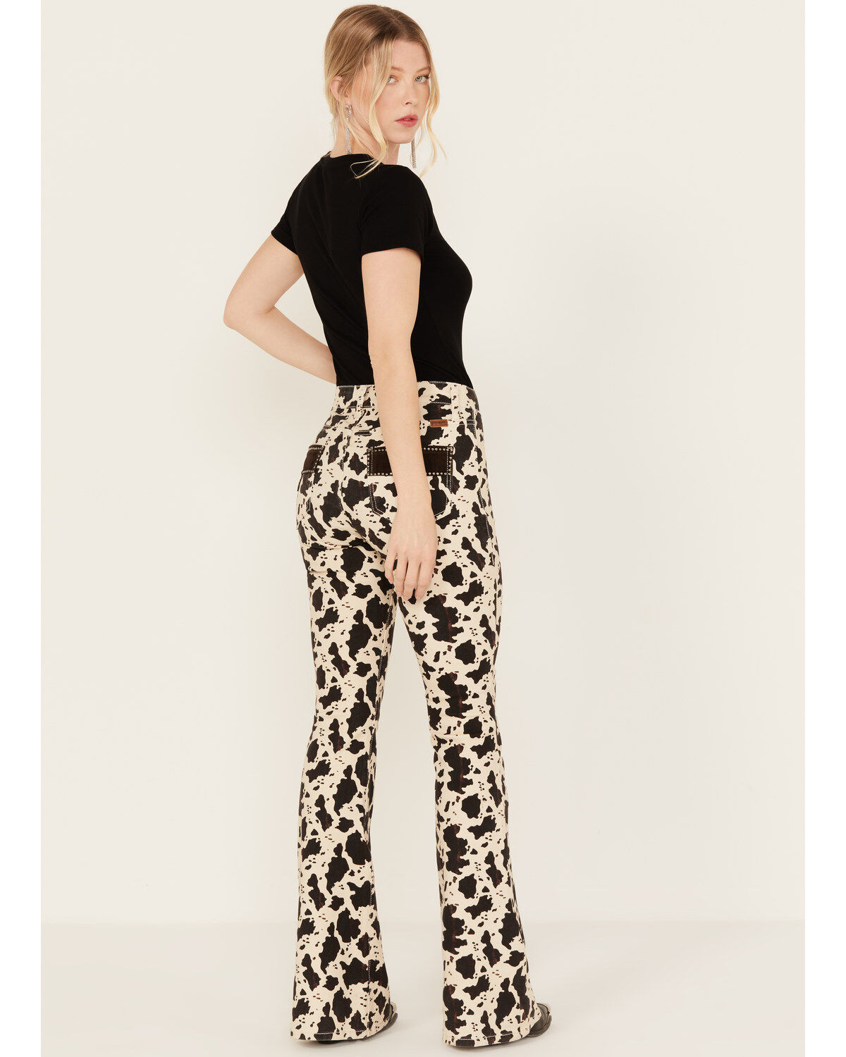 Image #3 - Rock & Roll Denim Women's Cow Print High Rise Button Bargain Bell Flare Jeans, , hi-res