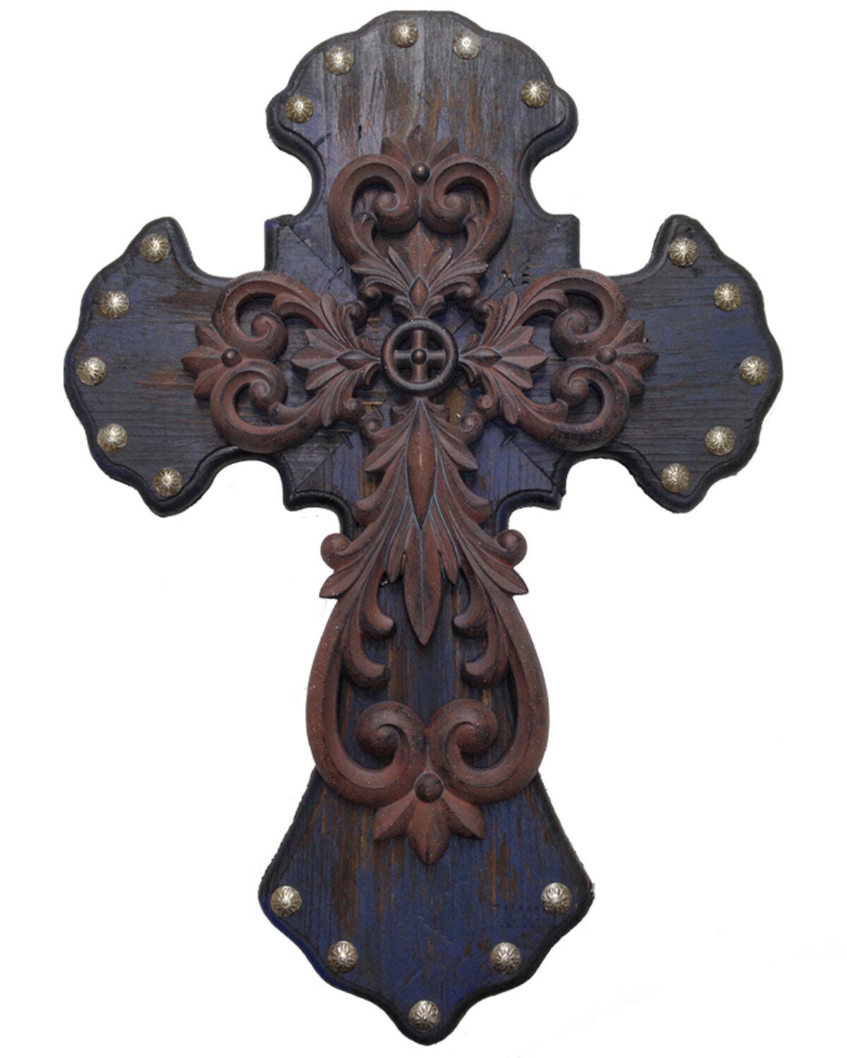 HiEnd Accents Studded Wood Wall Cross with Metal Cross Overlay, Multi, hi-res