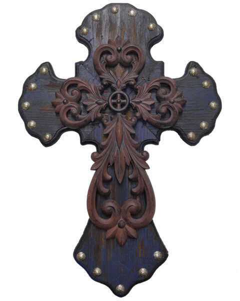 HiEnd Accents Studded Wood Wall Cross with Metal Cross Overlay, Multi, hi-res