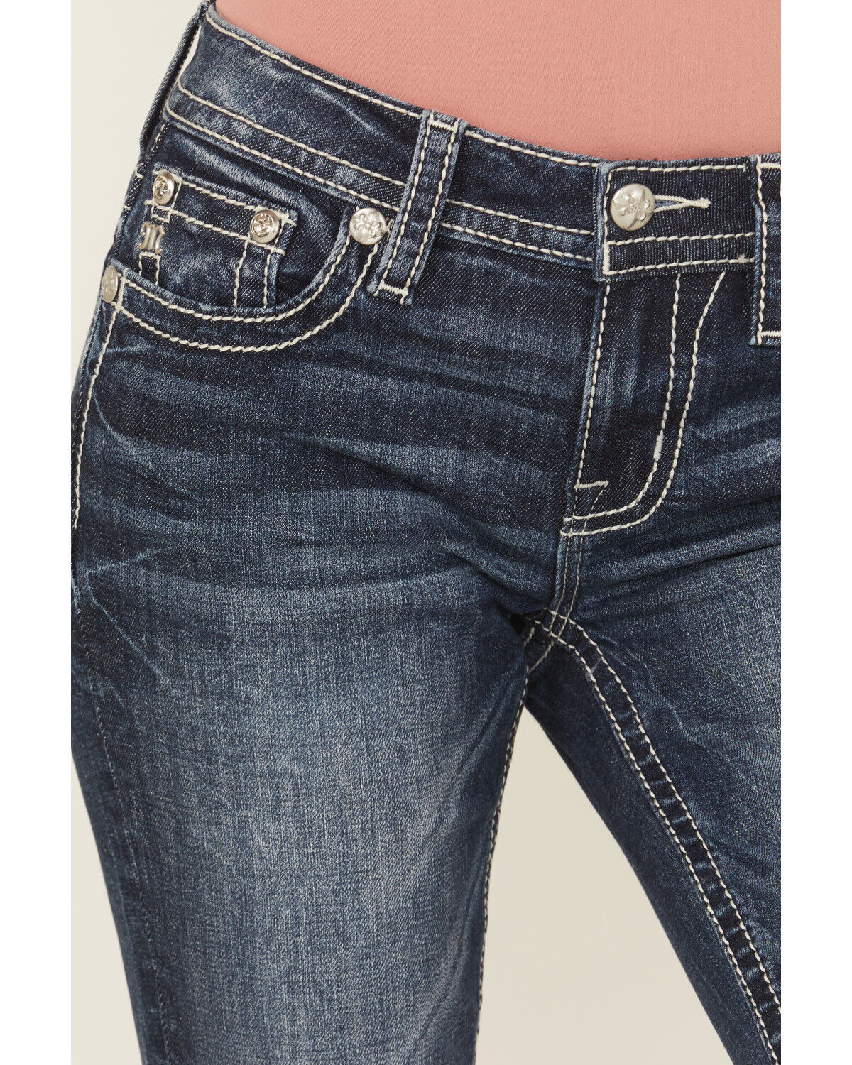 Product Name:  Miss Me Women's Dark Wash Mid Rise Bootcut Stretch Denim Jeans