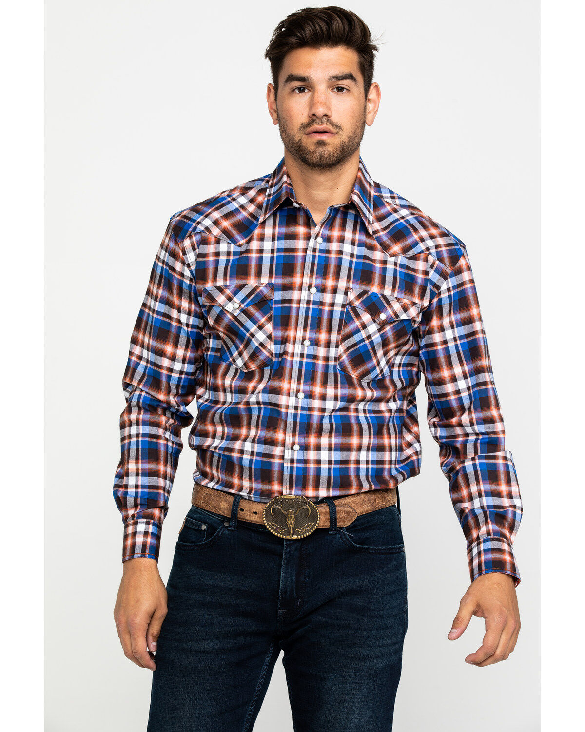 Image #1 - Rough Stock By Panhandle Men's Walpole Stretch Plaid Print Long Sleeve Western Shirt , , hi-res