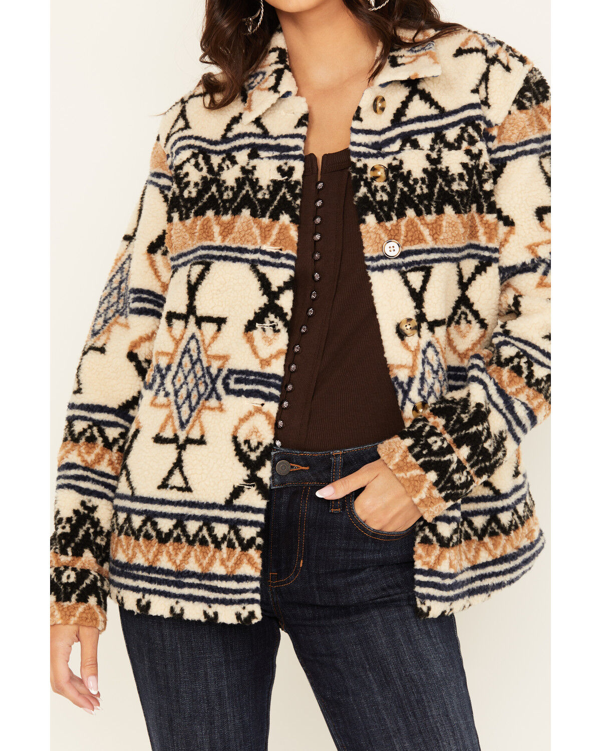 Image #3 - Idyllwind Women's Dowlan Southwestern Print Sherpa Jacket, Sand, hi-res