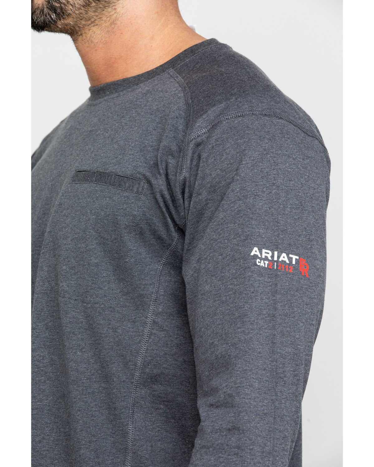 Image #3 - Ariat Men's FR Air Crew Long Sleeve Work Shirt, Charcoal, hi-res