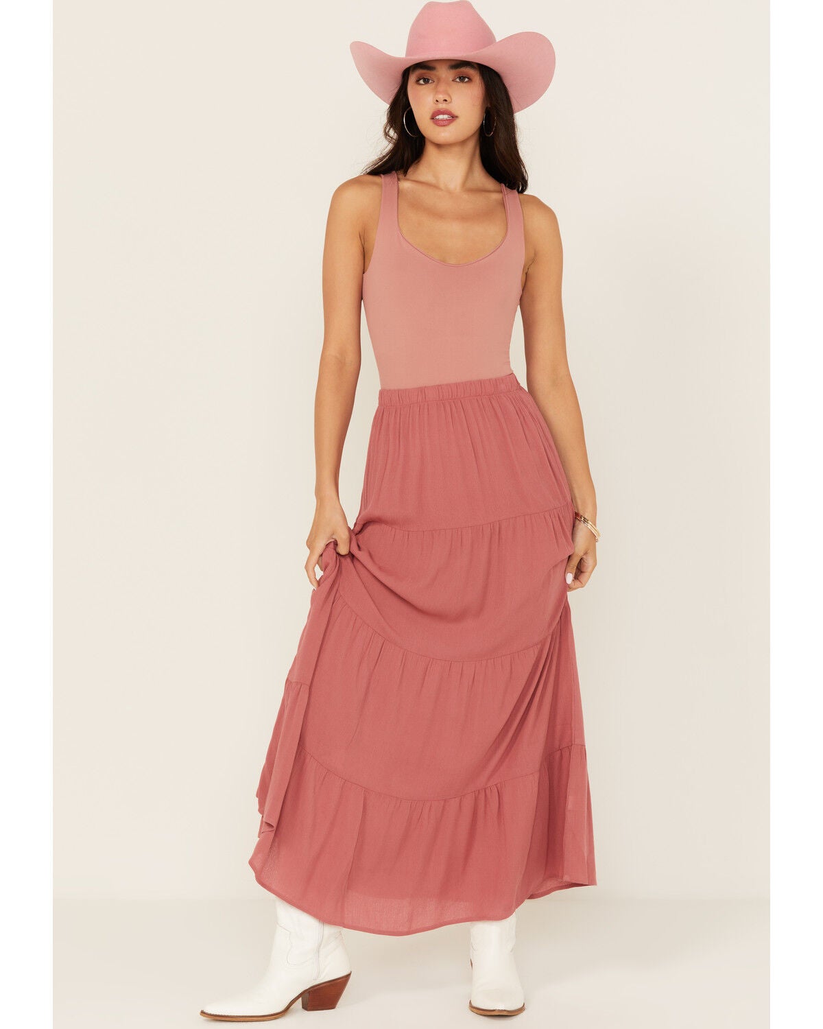 Originality Women's Tiered Maxi Skirt, Pink, hi-res