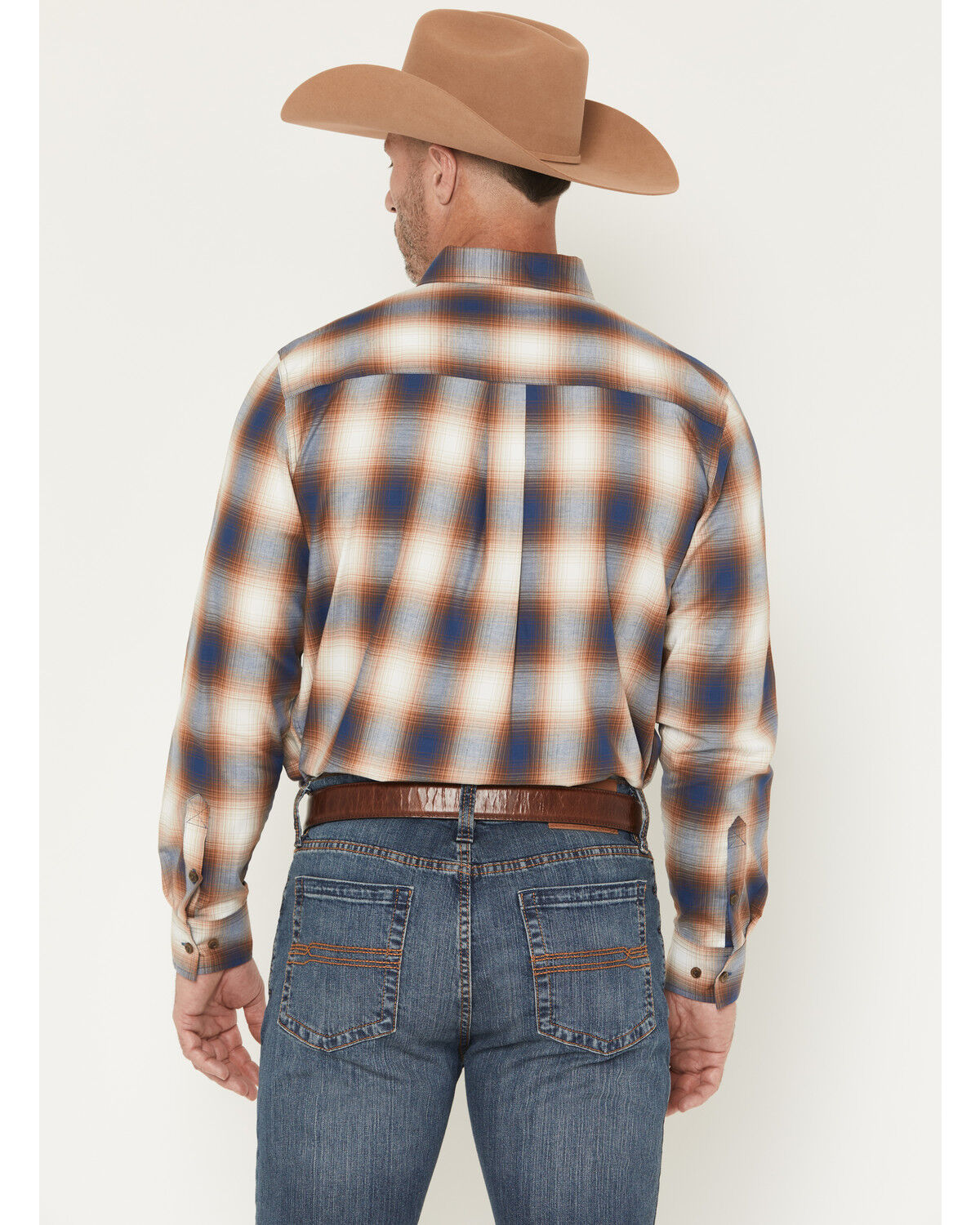 Image #4 - Cody James Men's Warner Plaid Print Long Sleeve Button-Down Stretch Western Shirt, Tan, hi-res