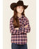 Image #1 - Roper Girls' Plaid Print Thermal Lined Snap-Front Hooded Jacket, Blue, hi-res