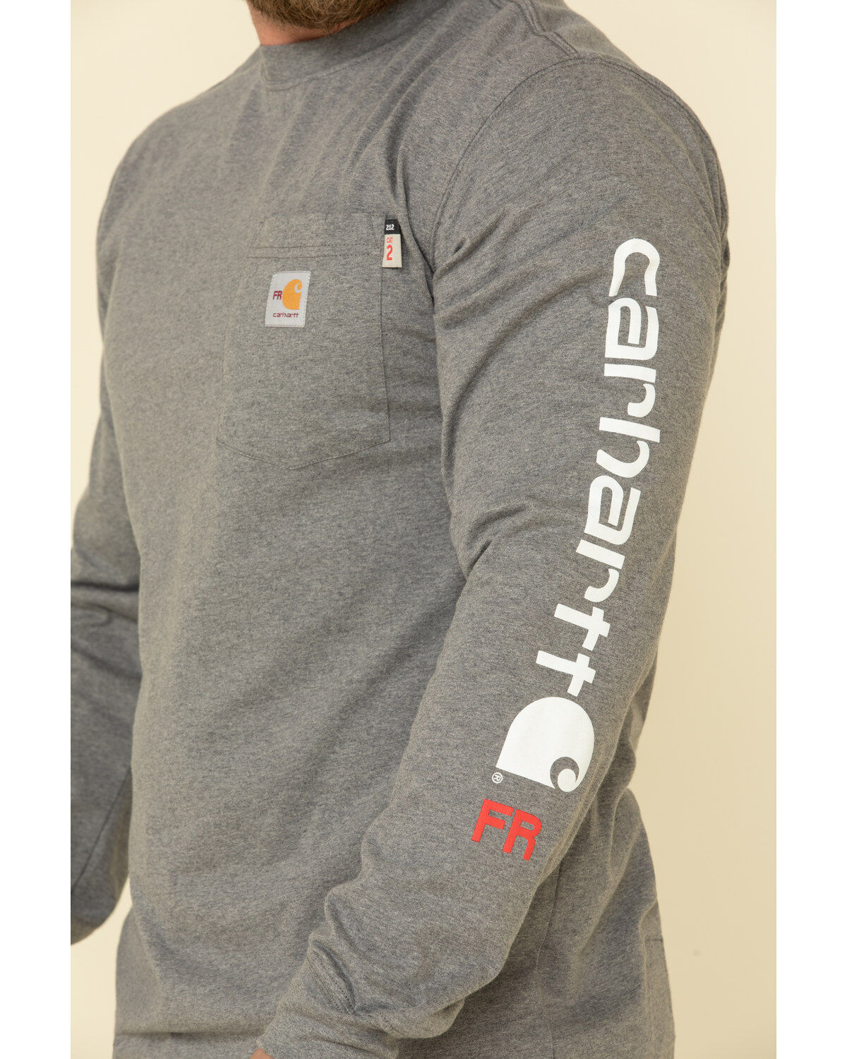 Image #4 - Carhartt Men's M-FR Midweight Signature Logo Long Sleeve Work Shirt - Big, Grey, hi-res