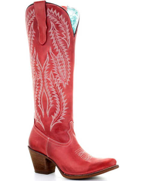 Image #1 - Corral Women's Red Embroidery Tall Top Western Boots - Round Toe, Red, hi-res