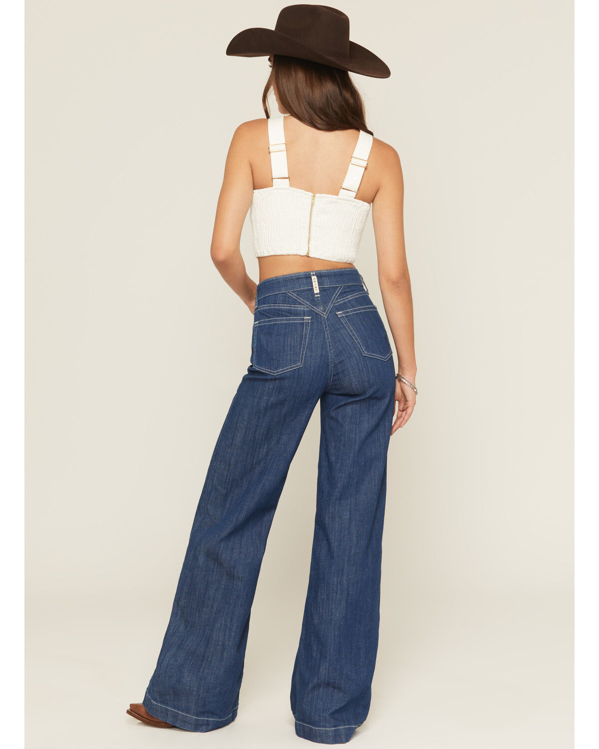 Product Name:  Ariat Women's Dark Wash Ultra High Rise Westie Yoke Wide Leg Stretch Denim Jeans