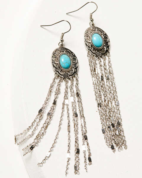 Shyanne Women's Round Fringe Earrings, Turquoise, hi-res