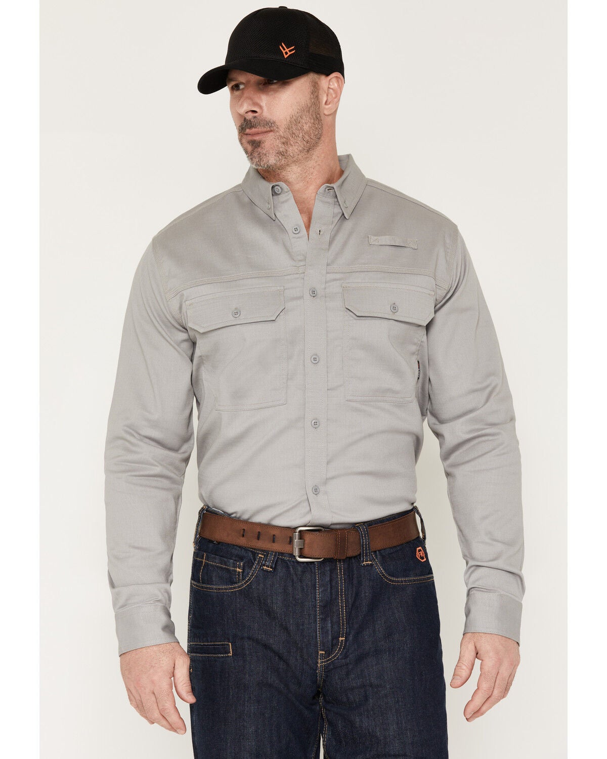 Hawx Men's FR Langdon Solid Long Sleeve Button-Down Work Shirt, Light Grey, hi-res