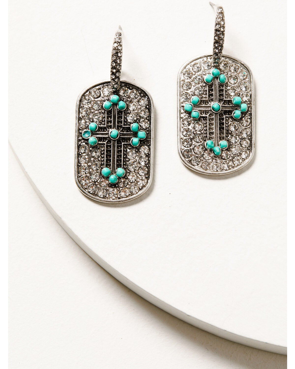 Shyanne Women's Bling Turquoise Cross Earrings, Silver, hi-res