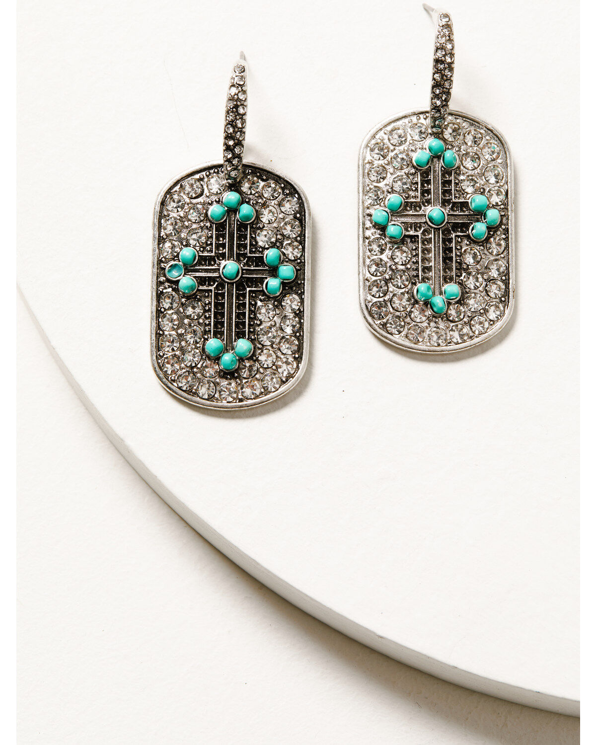 Image #1 - Shyanne Women's Bling Turquoise Cross Earrings, Silver, hi-res