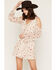 Image #1 - Ash & Violet Women's Floral Print Cold Shoulder Long Sleeve Mini Dress, Cream, hi-res