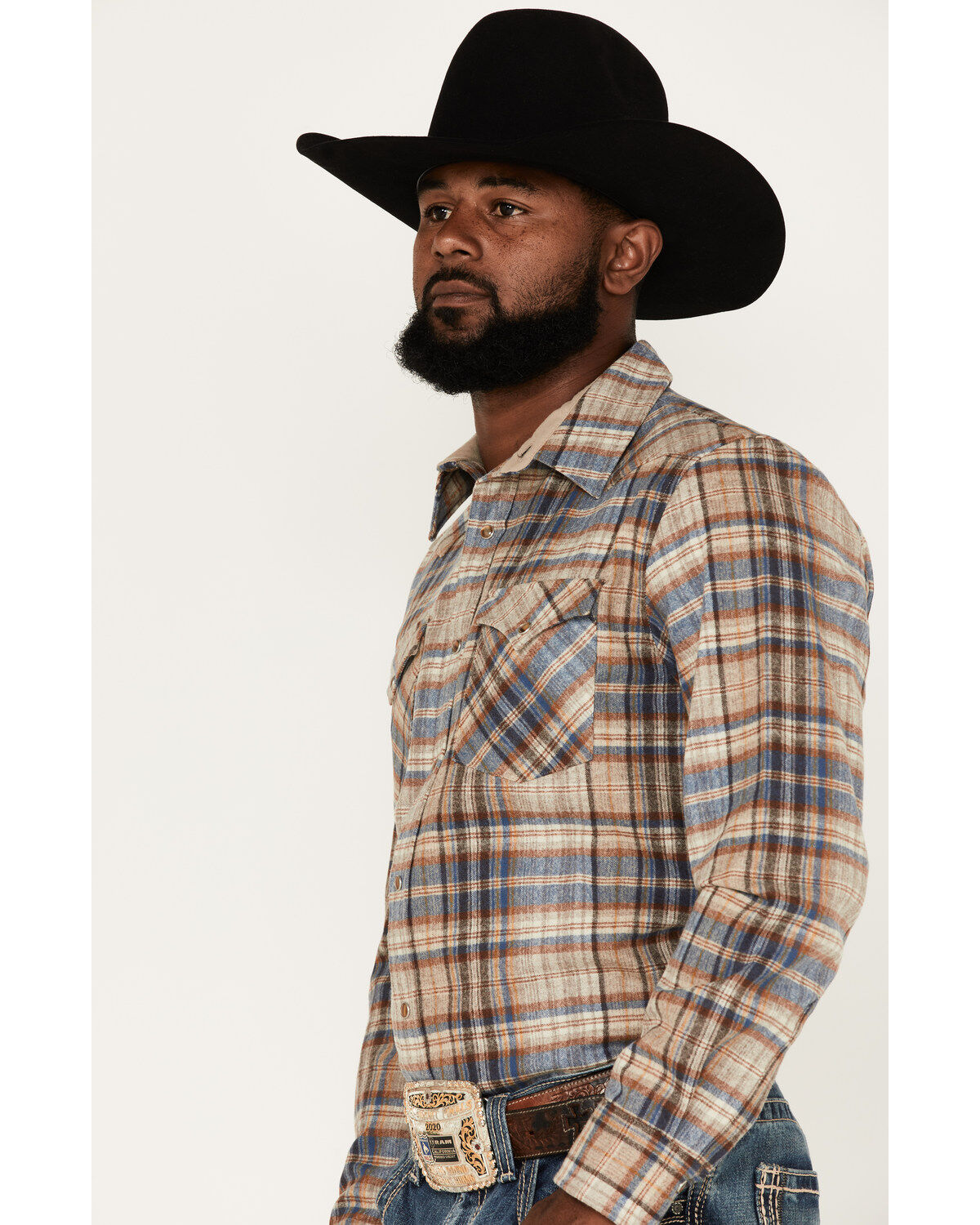 Image #2 - Pendleton Men's Canyon Small Plaid Snap Western Flannel Shirt, Brown, hi-res