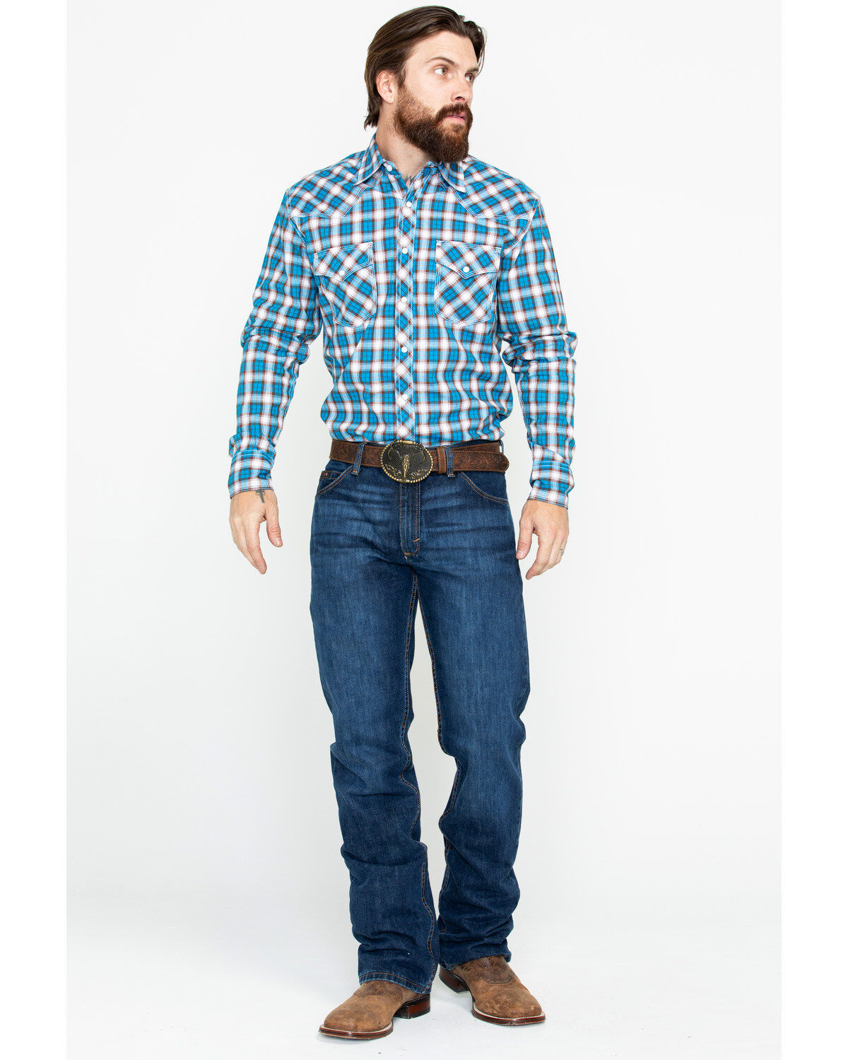 Image #6 - Wrangler 20X Men's Plaid Print Competition Advanced Comfort Long Sleeve Western Shirt, , hi-res
