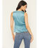 Image #4 - Shyanne Women's Satin Lace Trim Sleeveless Button-Down Tank Top, Turquoise, hi-res