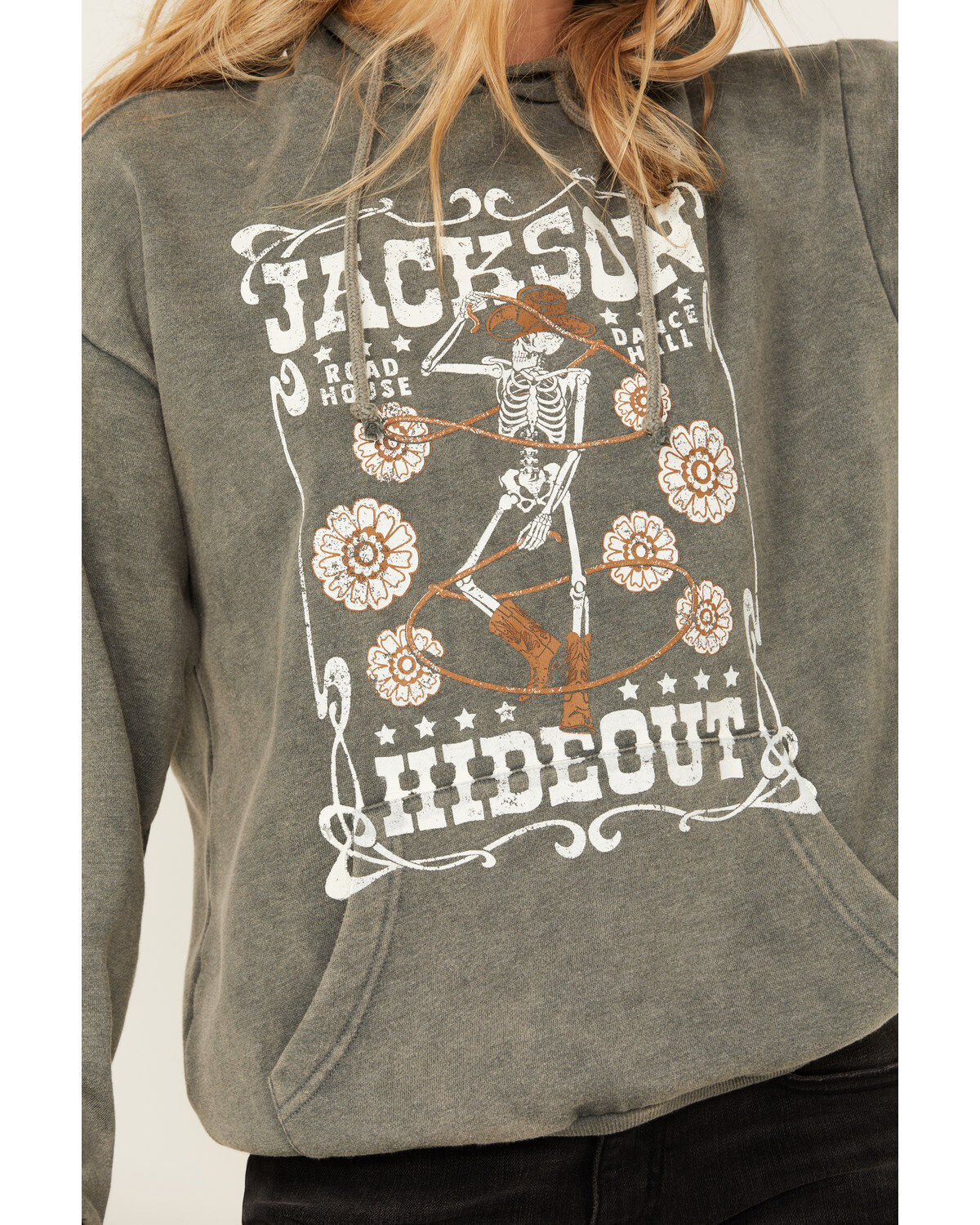 Image #3 - Youth in Revolt Women's Jackson Skeleton Graphic Hoodie, Charcoal, hi-res