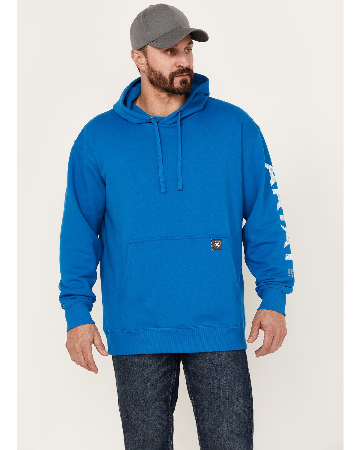 Ariat Men's Rebar Roughneck Pullover Hooded Sweatshirt, Blue, hi-res