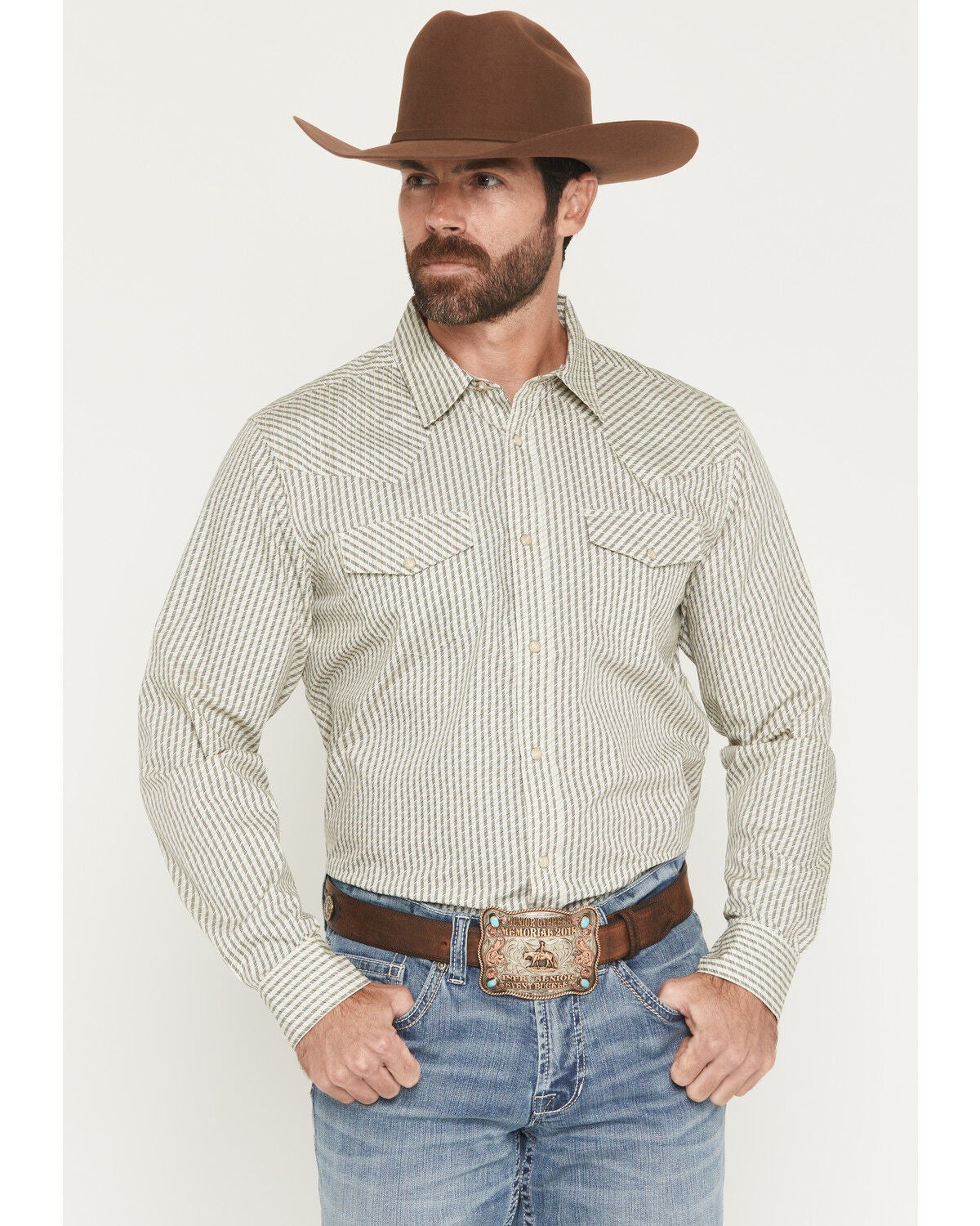 Gibson Trading Co Men's Circuit Striped Print Long Sleeve Snap Western Shirt - Tall, Cream, hi-res