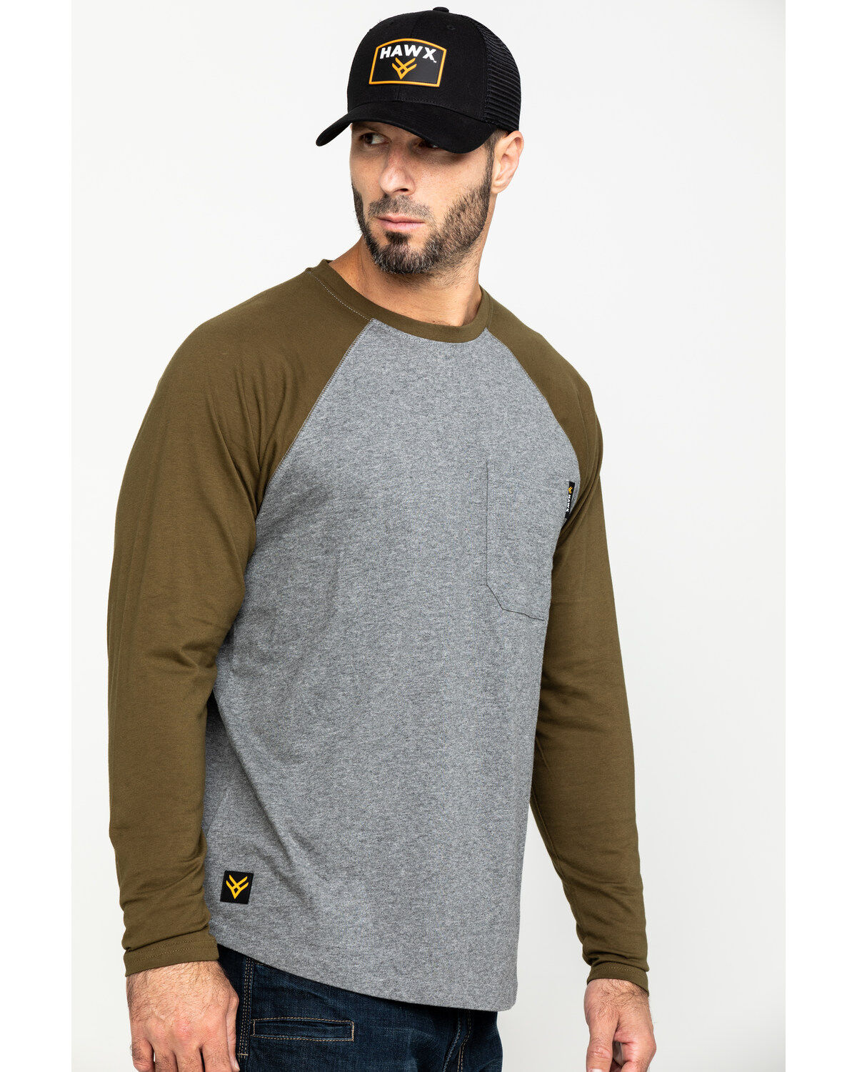 Image #3 - Hawx Men's Olive Baseball Raglan Crew Long Sleeve Work Shirt, , hi-res