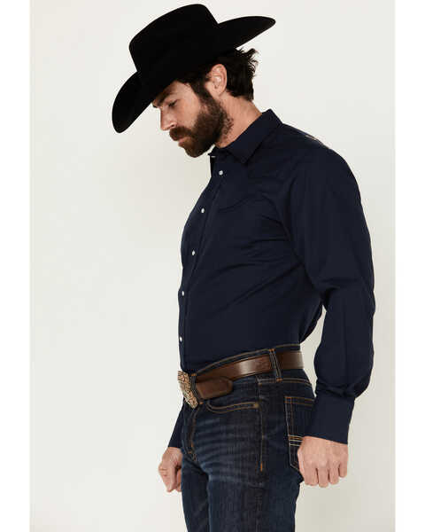 Image #2 - Roper Men's Embroidered Solid Long Sleeve Pearl Snap Western Shirt, Dark Blue, hi-res