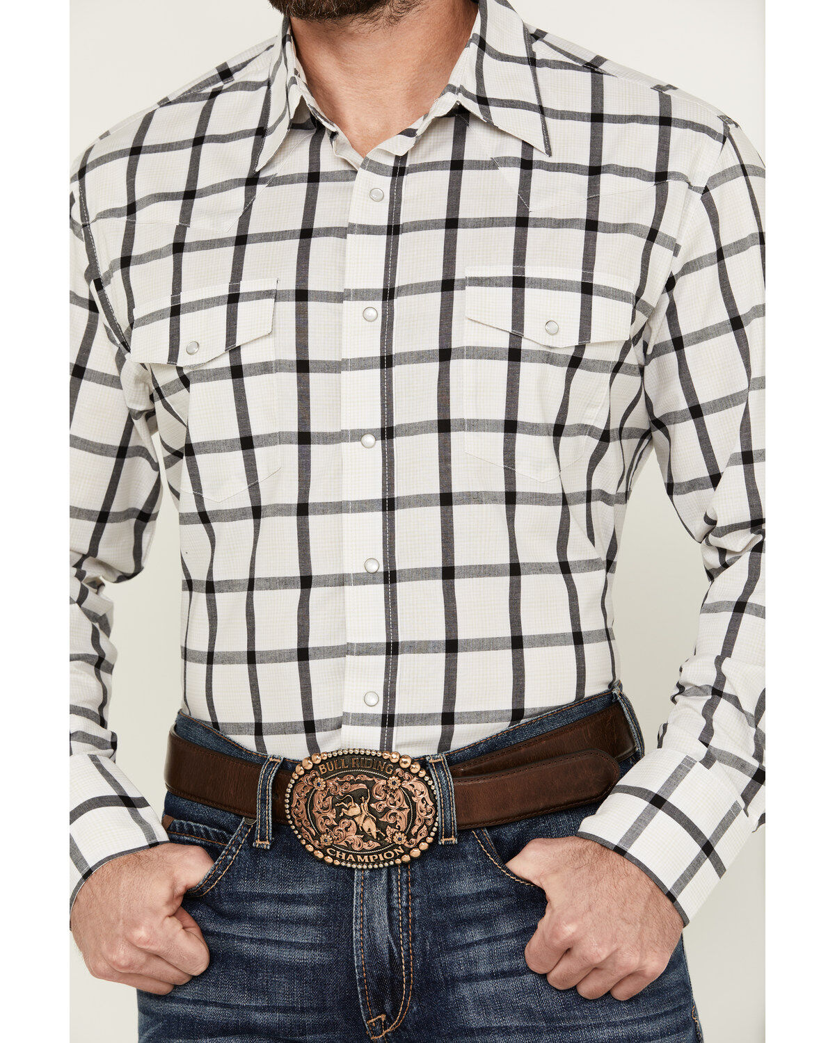 Image #3 - Wrangler Men's Plaid Print Long Sleeve pearl Snap Stretch Western Shirt, White, hi-res