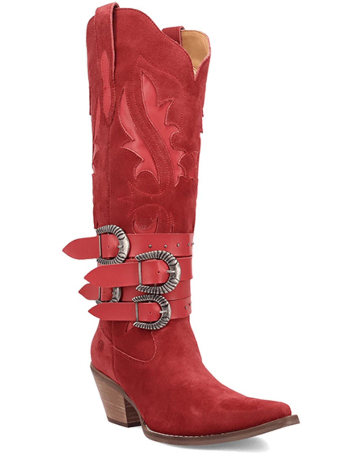 Image #1 - Dingo Women's Buck Wild Suede Tall Western Boots - Round Toe, Red, hi-res