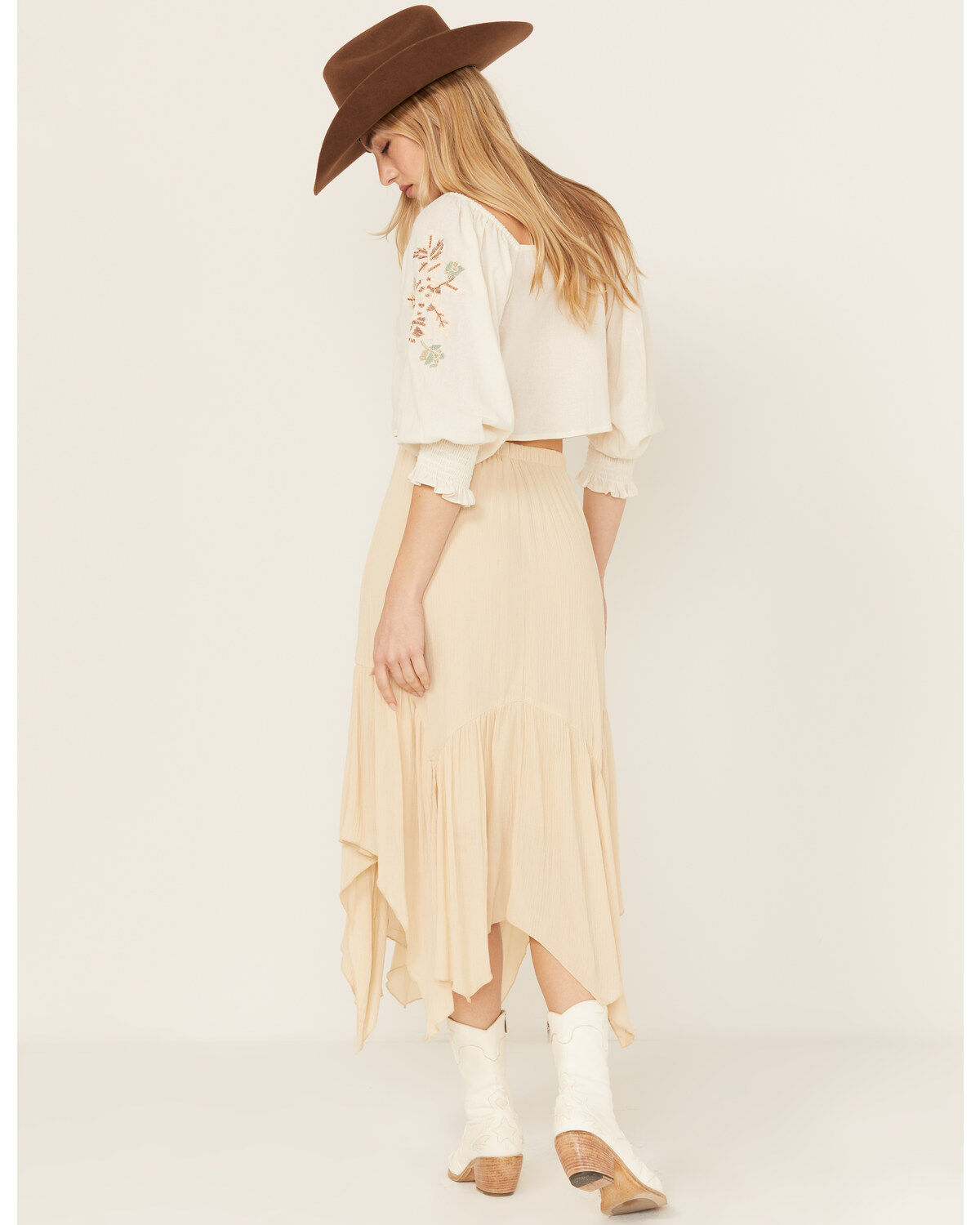 Image #3 - Originality Women's Handkerchief Hem Midi Skirt, Cream, hi-res