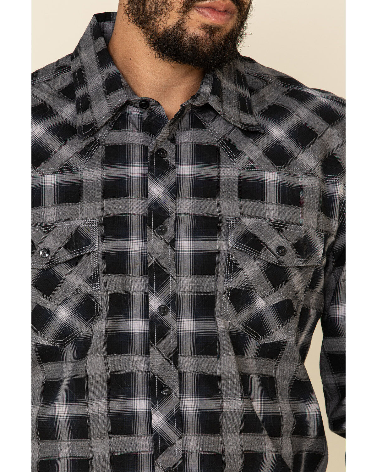 Image #4 - Rock & Roll Denim Men's Black Med Plaid Long Sleeve Western Shirt, Black, hi-res