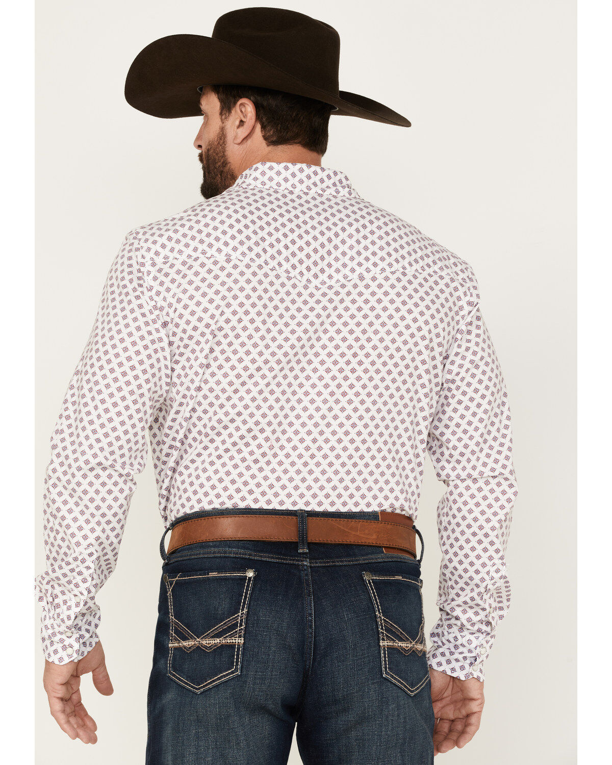 Image #4 - Wrangler 20x Men's Geo Medallion Print Long Sleeve Pearl Snap Western Shirt, Red, hi-res