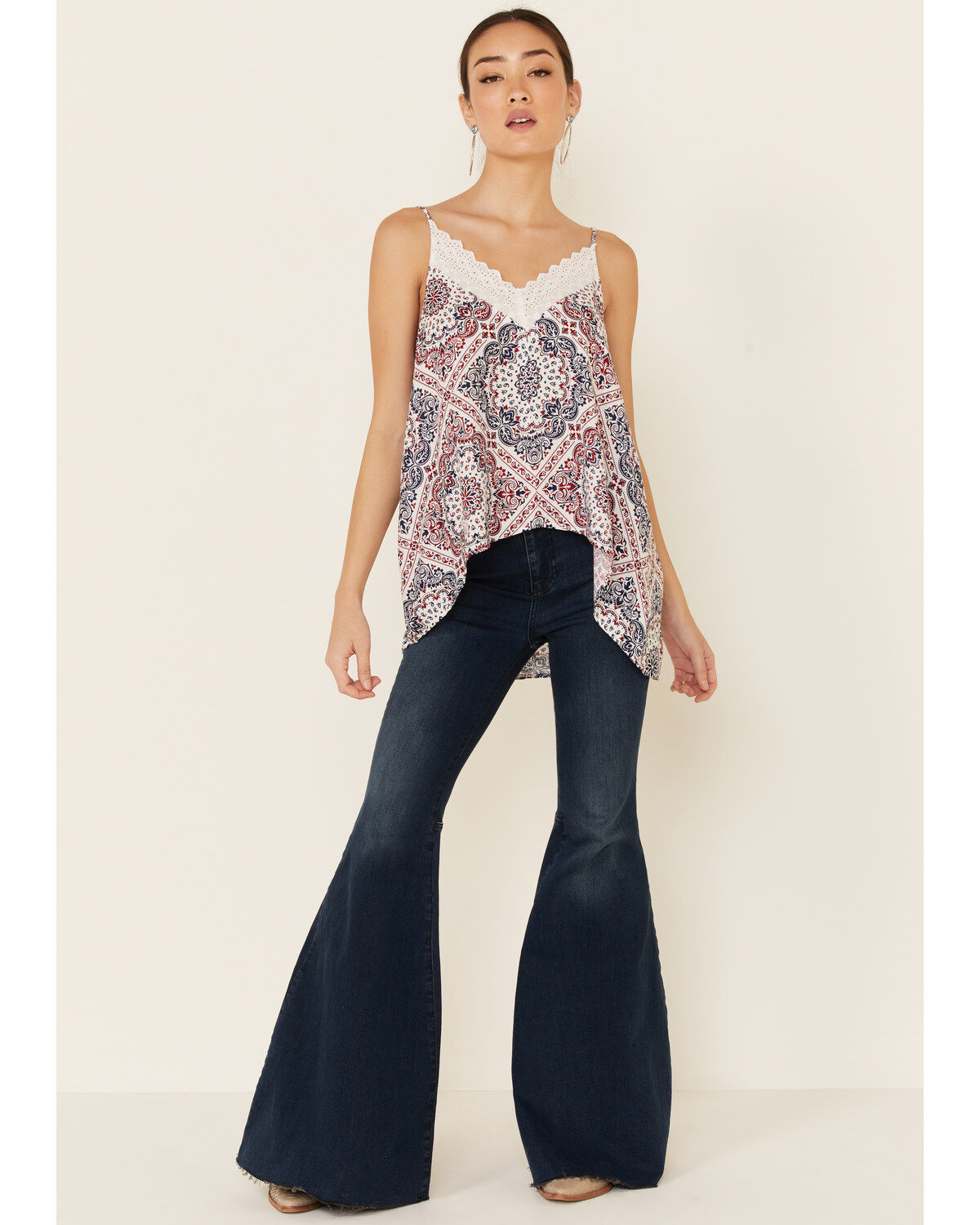 Image #2 - Ariat Women's Texas Heat Americana Hankerchief Print Lace Tank Top, Red/white/blue, hi-res