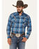Image #1 - Ely Walker Men's Plaid Print Long Sleeve Snap Western Shirt, Blue, hi-res