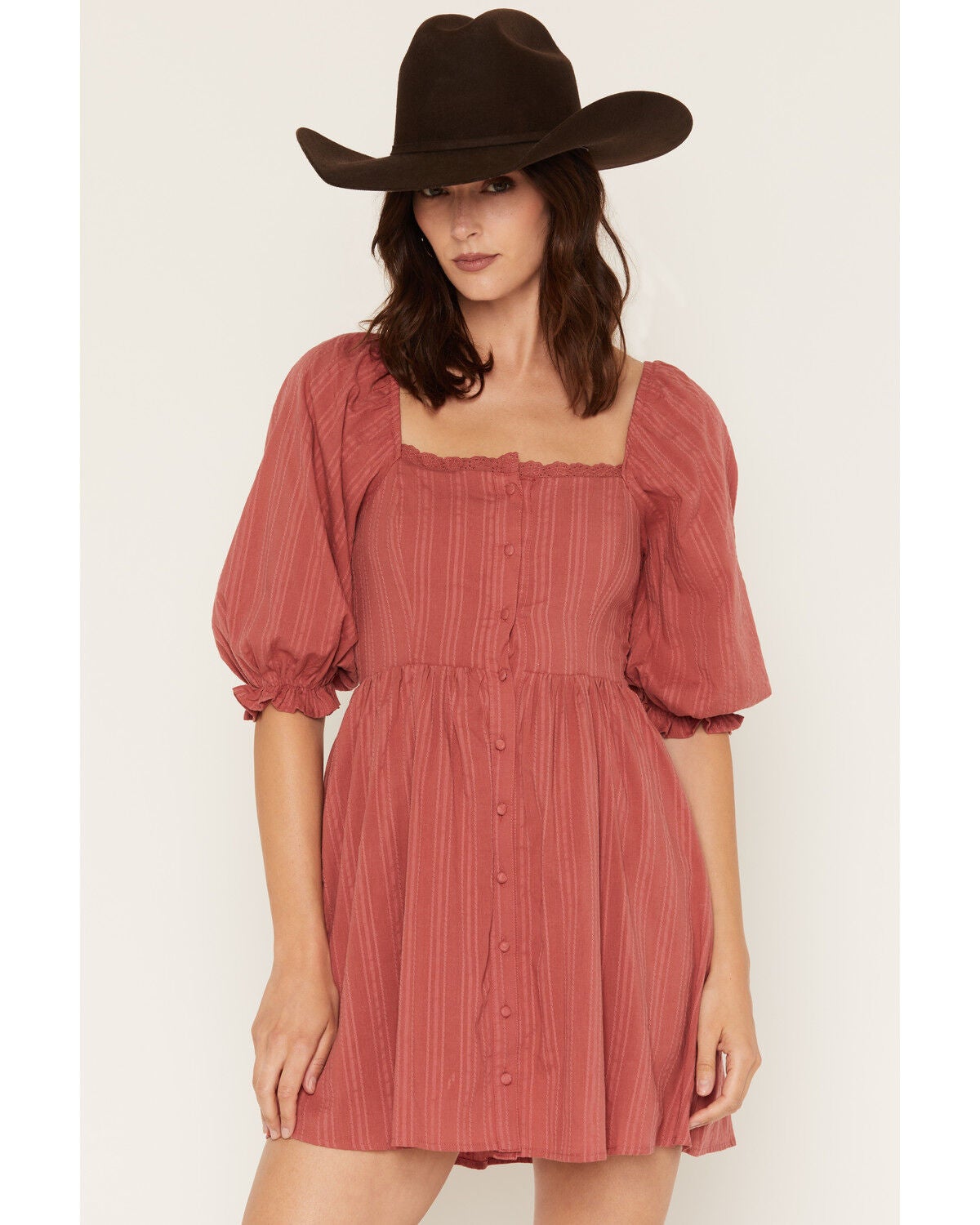 Cleo + Wolf Women's Short Sleeve Button-Front Mini Dress, Rose, hi-res