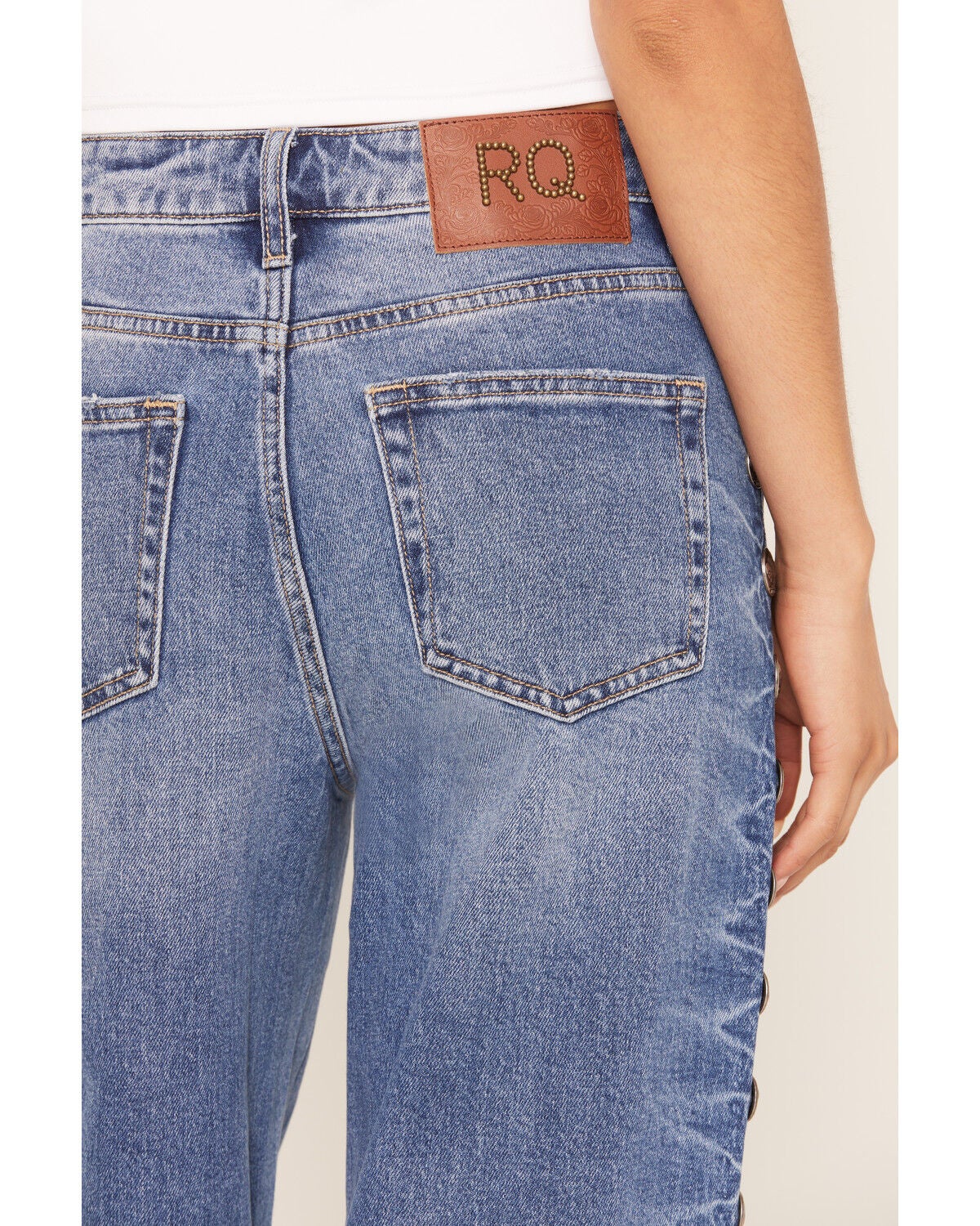 Image #4 - Rodeo Quincy X Boot Barn Women's Buffalo Billie Light Wash High Rise Concho Wide Leg Stretch Denim Jeans, Light Wash, hi-res