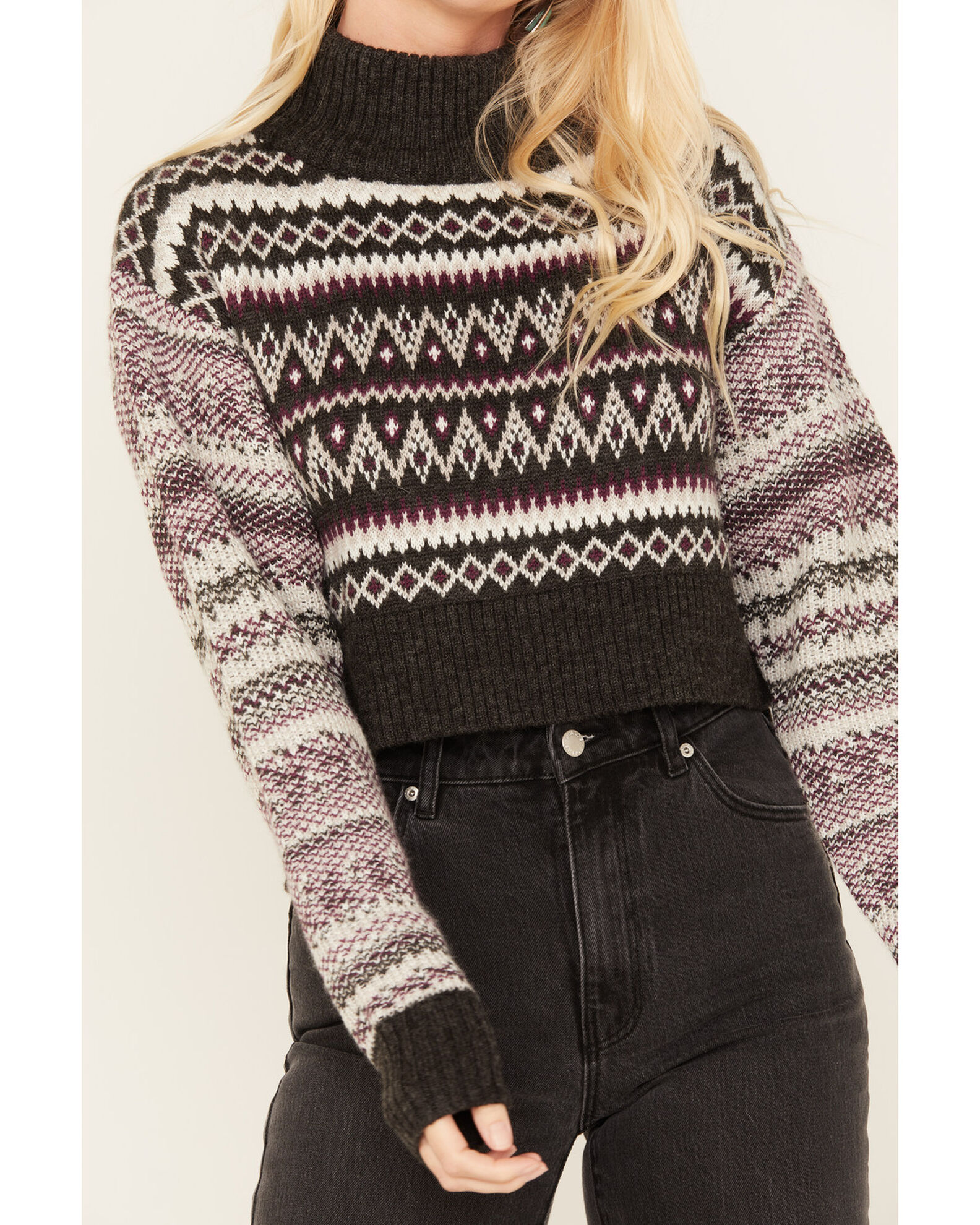 Cleo Wolf Women s Fair Isle Stripe Knit Cropped Sweater Boot Barn