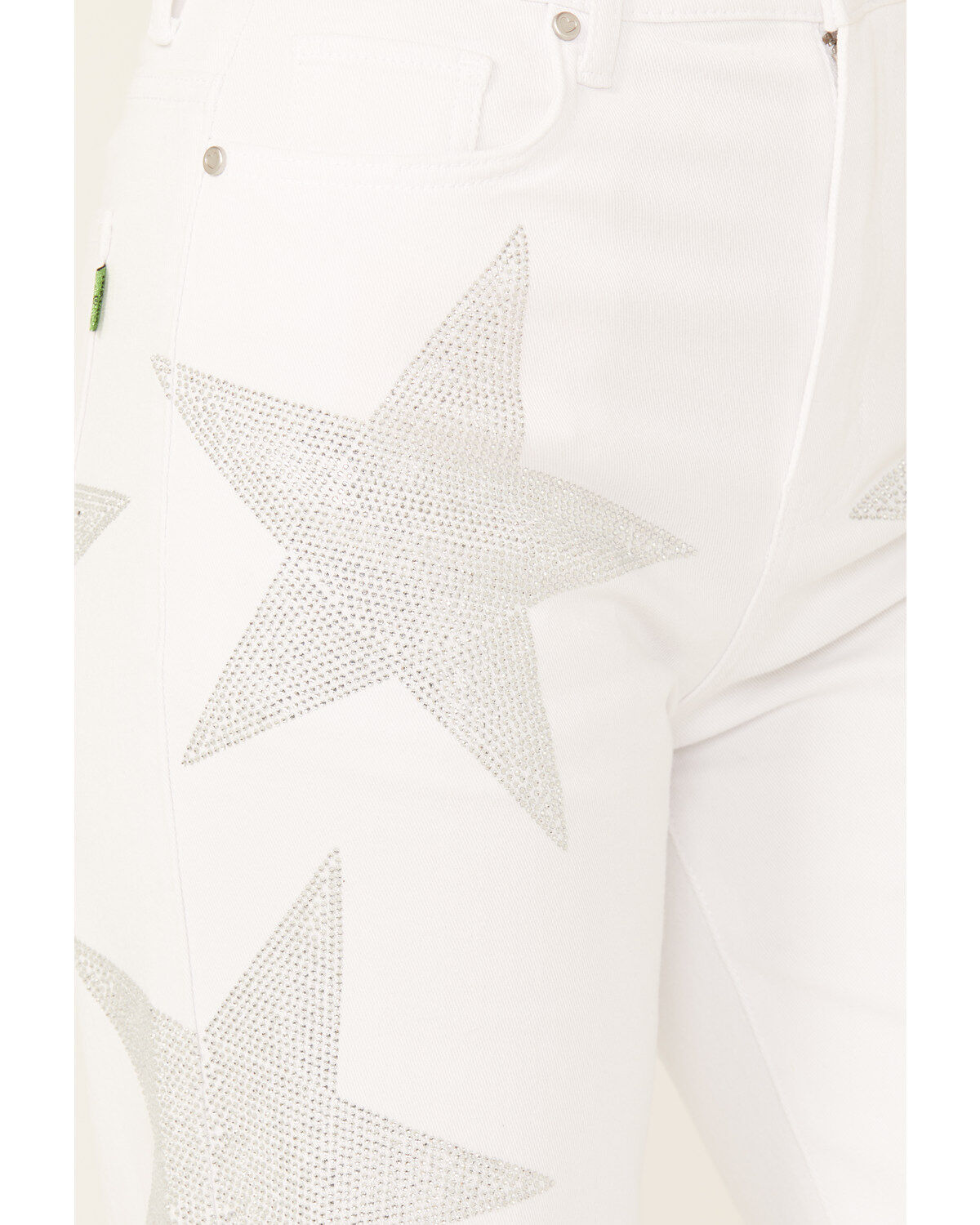 Image #2 - Vibrant Denim Women's Rhinestone Star High Rise Wide Leg Jeans, White, hi-res