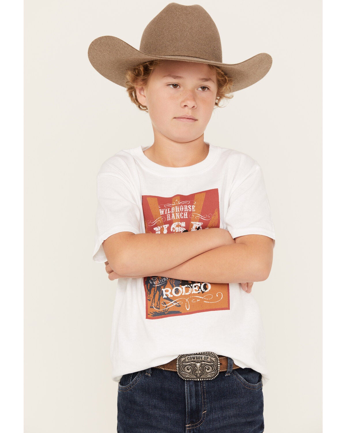 Cody James Boys' Rodeo Graphic Short Sleeve Western Shirt, Oatmeal, hi-res