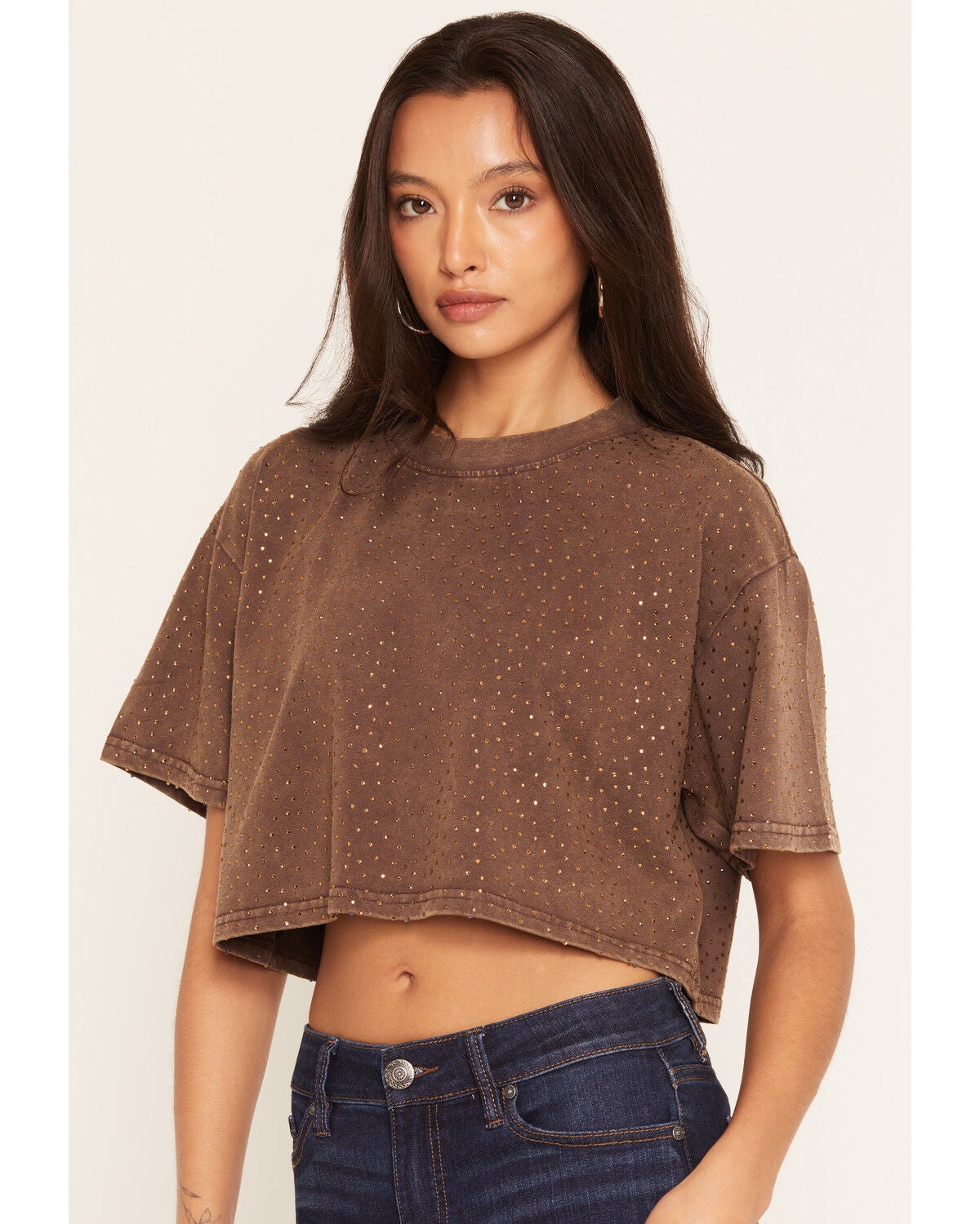 Image #2 - Daniel Diamond Women's VIP Cropped Tee, Brown, hi-res