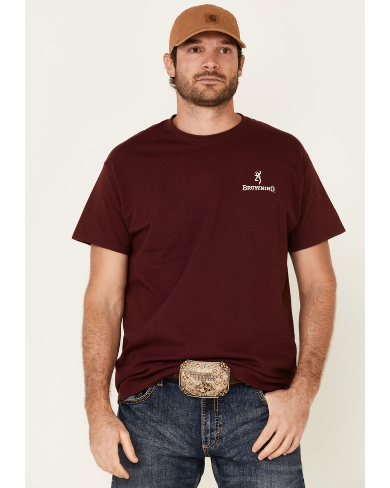 Browning Men's Burgundy Land Of The Free Back Graphic Short Sleeve T-Shirt  , Burgundy, hi-res