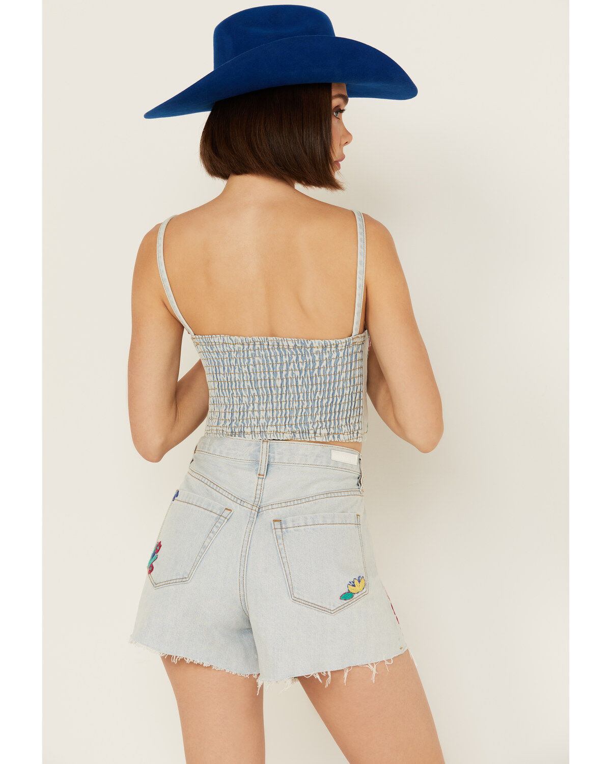 Image #4 - Blank NYC Women's Light Wash Picnic Date Embroidered Denim Crop Top, , hi-res