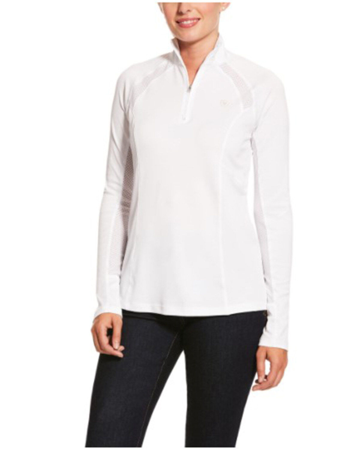 Image #1 - Ariat Women's Sunstopper 2.0 1/4 Zip Baselayer Pullover, White, hi-res