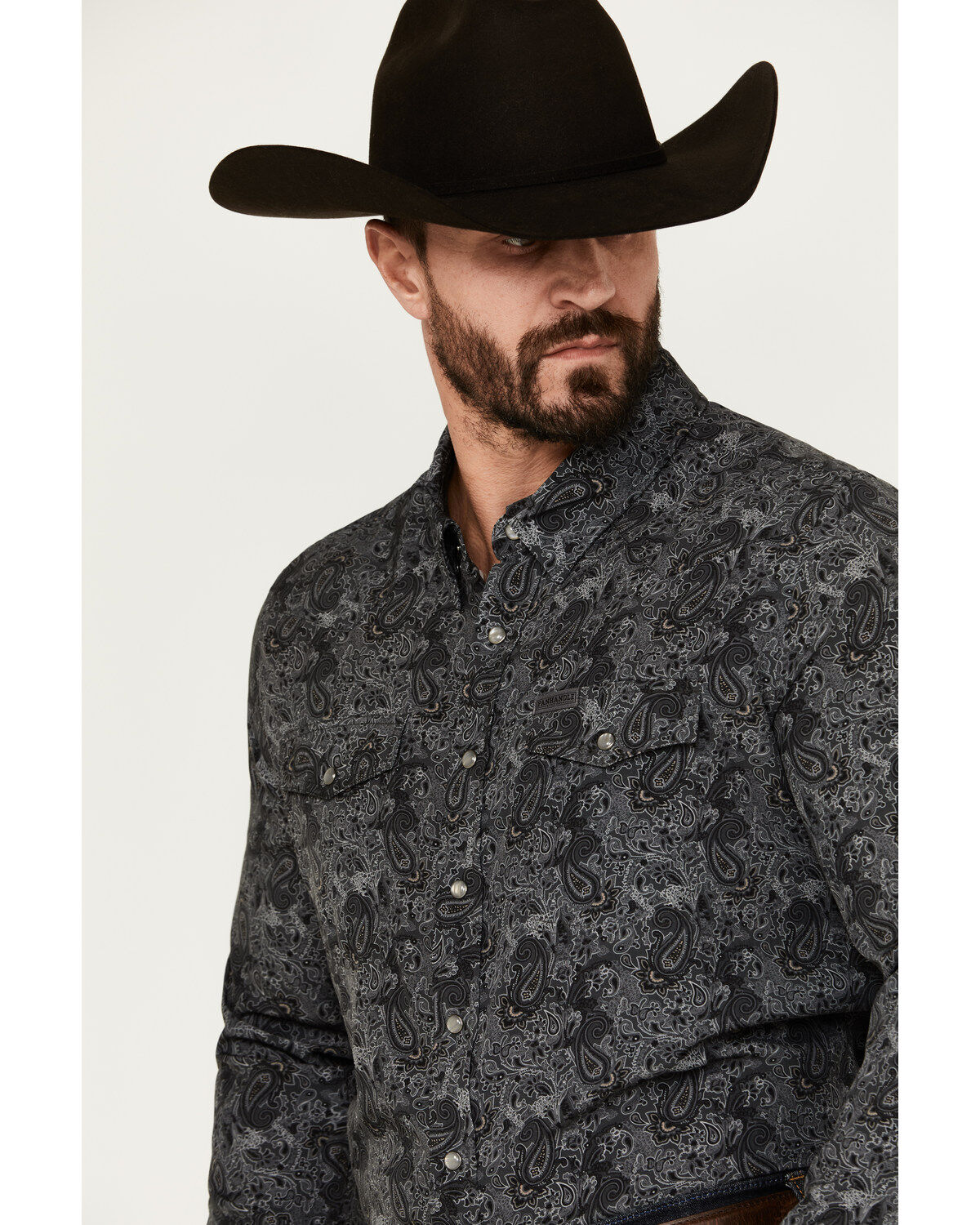 Image #2 - Panhandle Men's Paisley Print Long Sleeve Snap Performance Western Shirt, Charcoal, hi-res