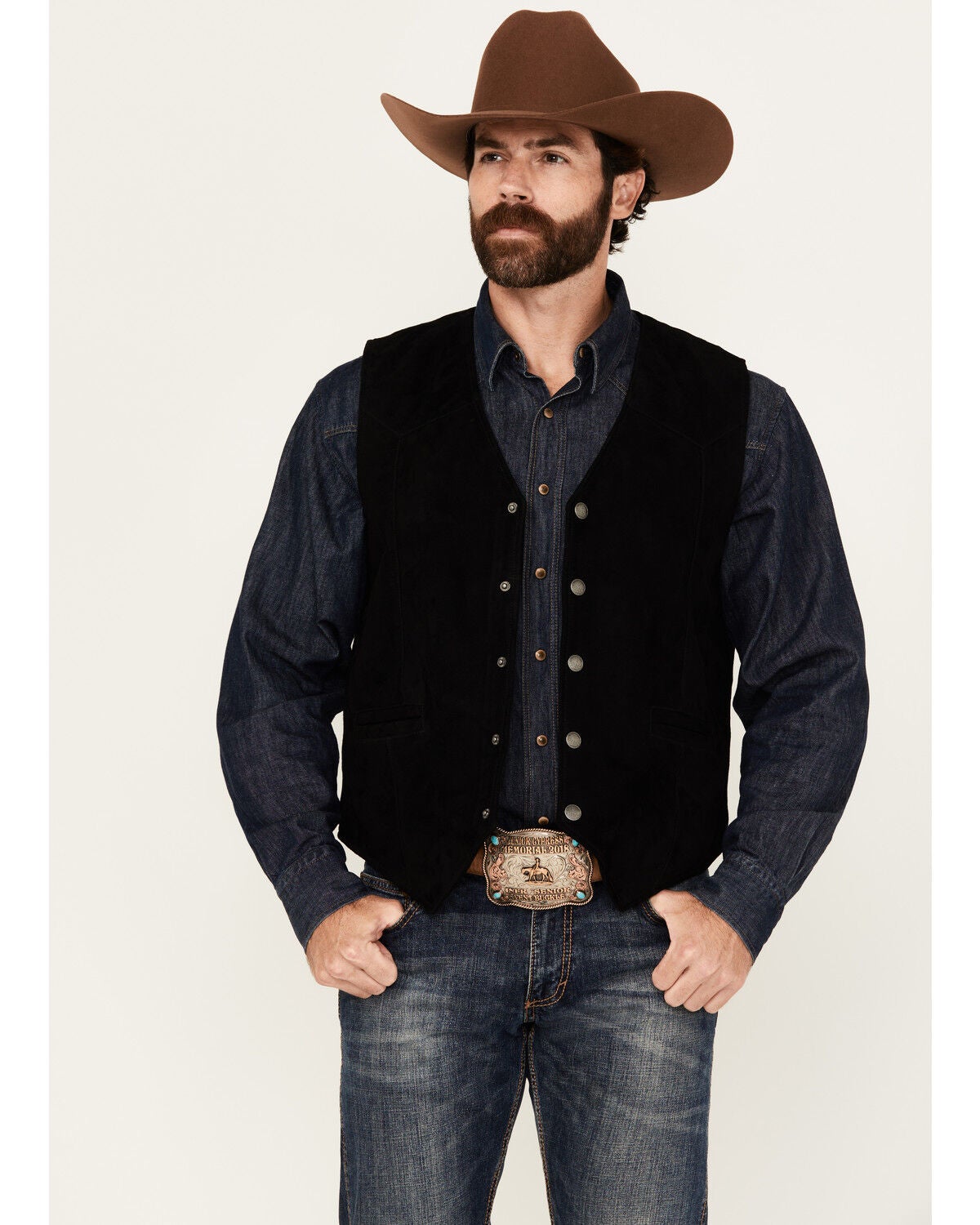 Cody James Men's Angus 2.0 Suede Vest, Black, hi-res